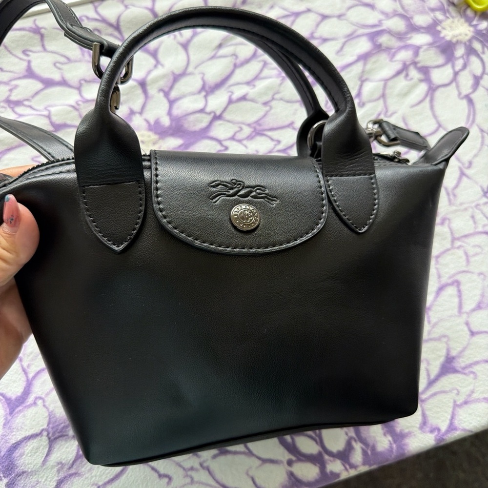 Longchamp Black Leather Crossbody Top-Handle Bag